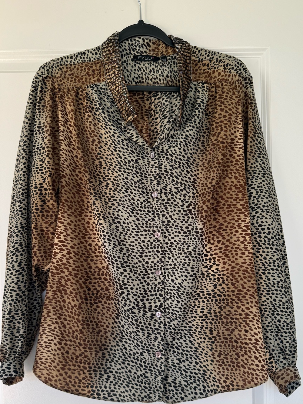 FYLO Leopard Print Blouse in Brown and Cream